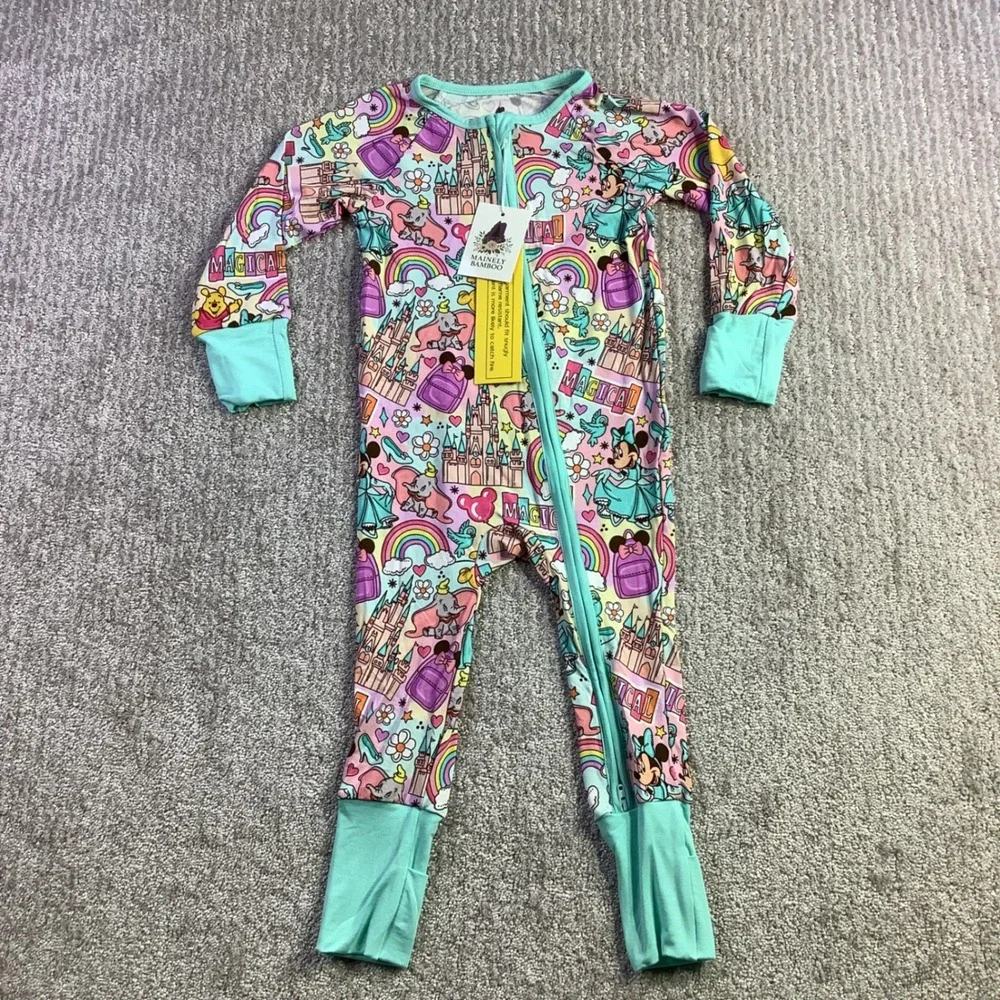 Mainely Bamboo Magical Disney Character Print Zip Up Sleeper 18-24M NWT